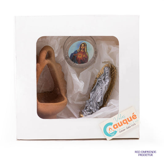 Juego de Vela en forma Virgen María con Incensario y Rosario