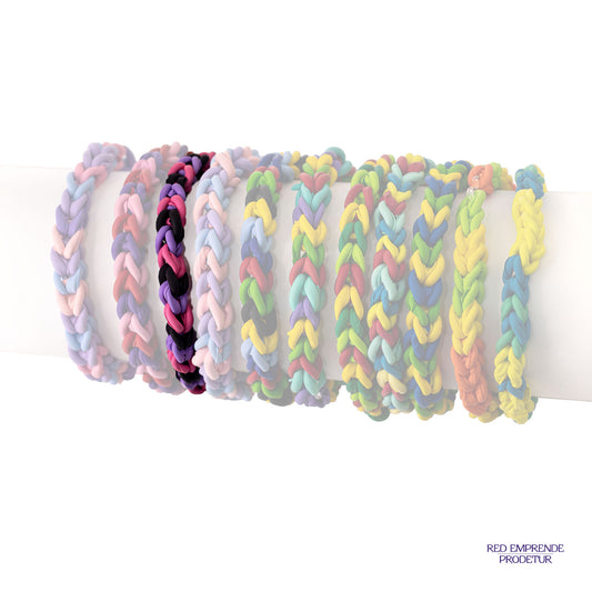 Pulsera tejidas de globos reciclados color negro, rosado y morado