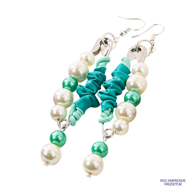 Aretes perla y turquesa