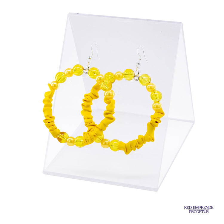 Aretes de argollas scrunchies amarillo