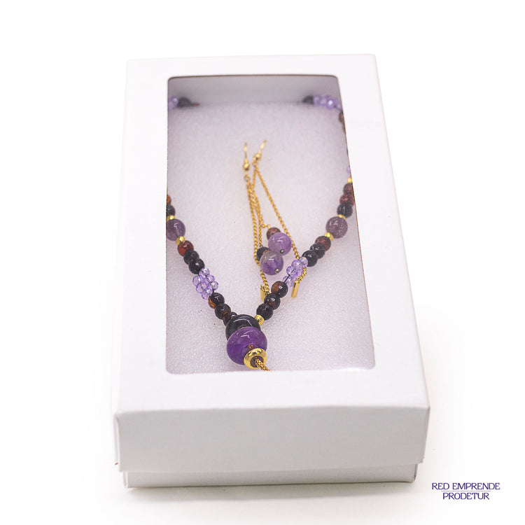 Juego de collar y aretes de Ágata y Amatista