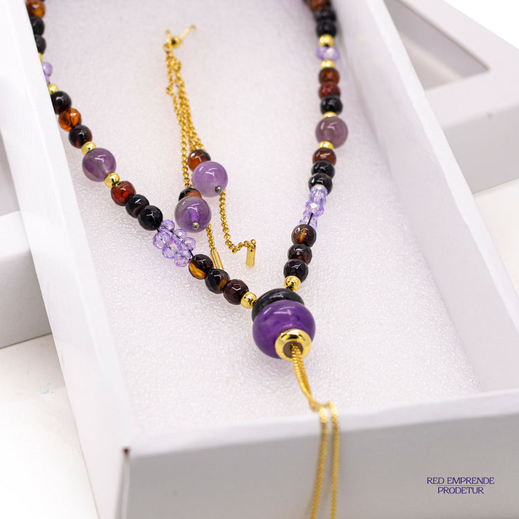 Juego de collar y aretes de Ágata y Amatista