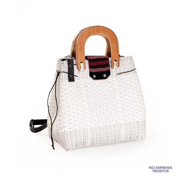 Bolsa blanca con agarrador de madera