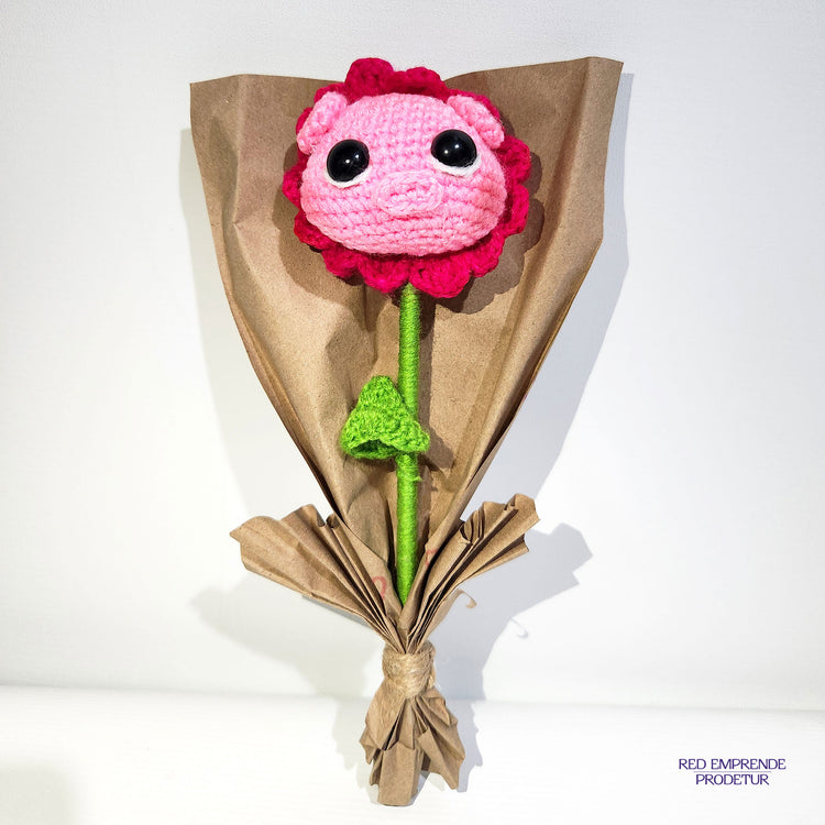 Cerdito Flor de crochet