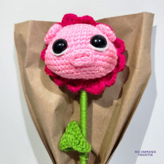 Cerdito Flor de crochet