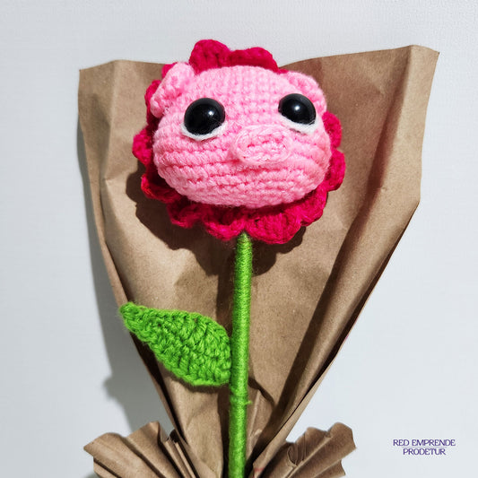 Cerdito Flor de crochet