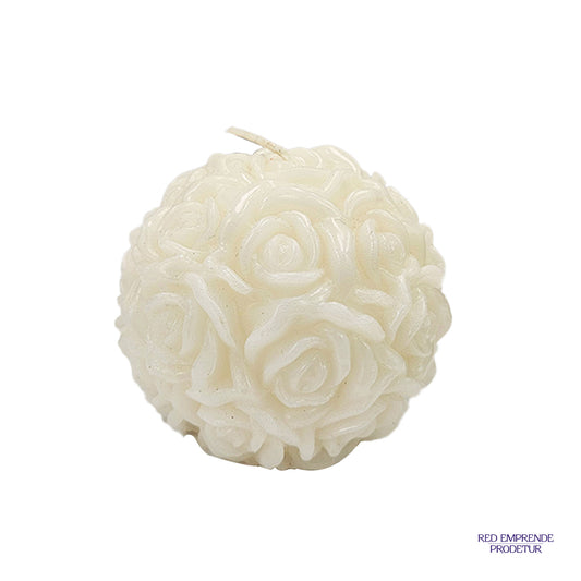 Vela forma circular con flores de cera, color blanco