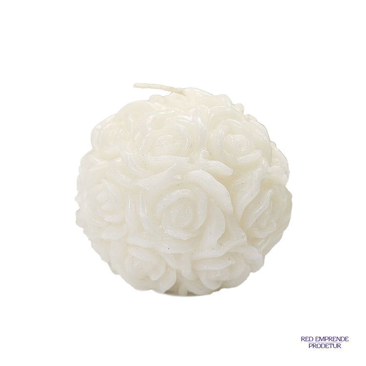 Vela forma circular con flores de cera, color blanco