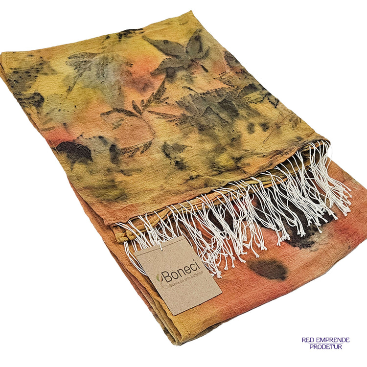 Pashmina teñida natural color naranja y amarillo