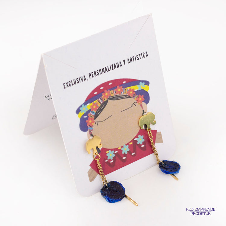 Aretes en forma de elefante con esfera azul