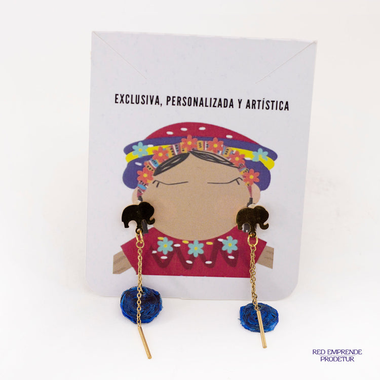 Aretes en forma de elefante con esfera azul