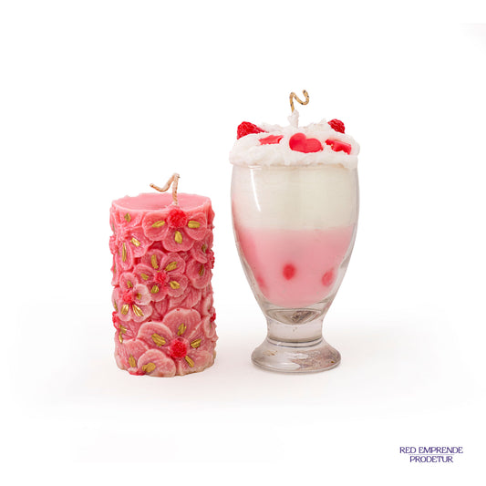 Juego de Velas Milkshake y Flores