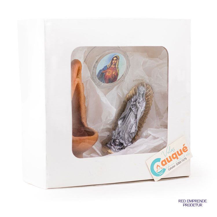 Juego de Vela en forma Virgen María con Incensario y Rosario