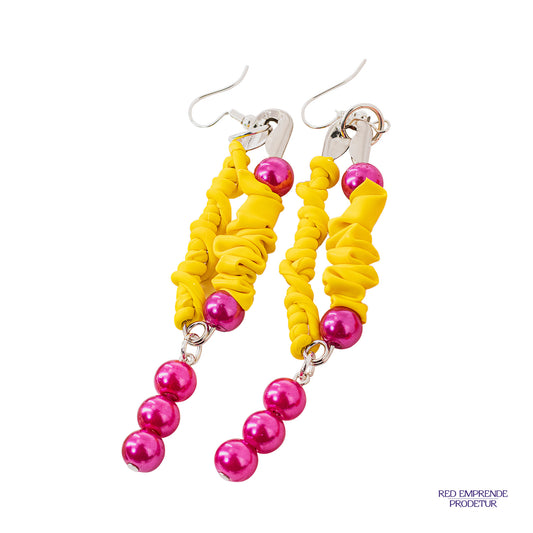 Aretes amarillo con fuscia