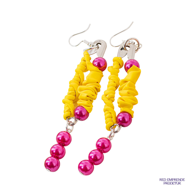 Aretes amarillo con fuscia