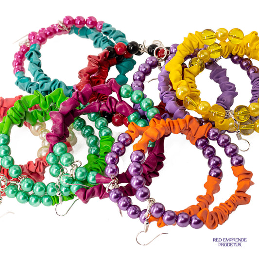 Aretes de argollas scrunchies morado y lila