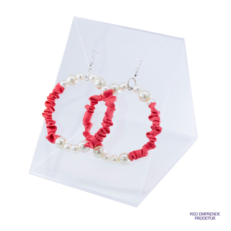 Aretes de argollas scrunchies naranja con blanco