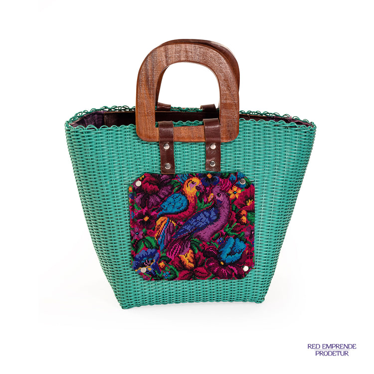 Bolsa turquesa con agarrador de madera