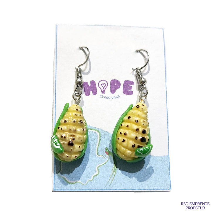 Aretes en forma de Elote Asado