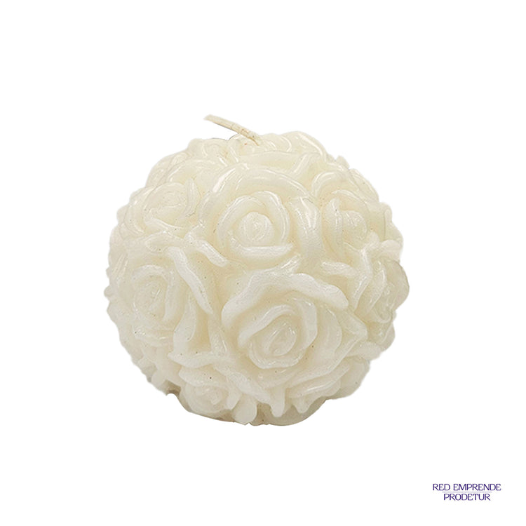 Vela forma circular con flores de cera, color blanco