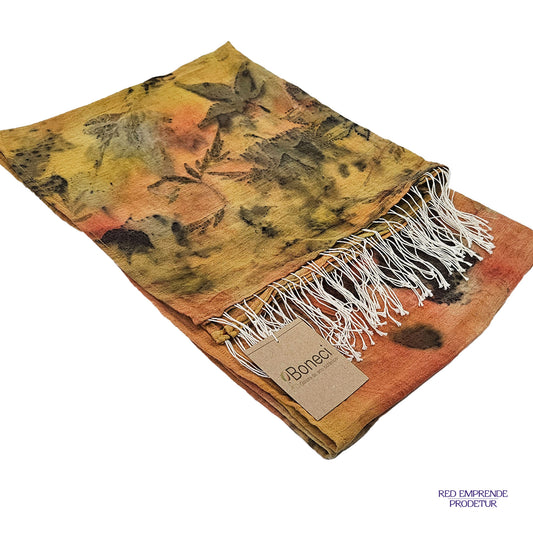 Pashmina teñida natural color naranja y amarillo